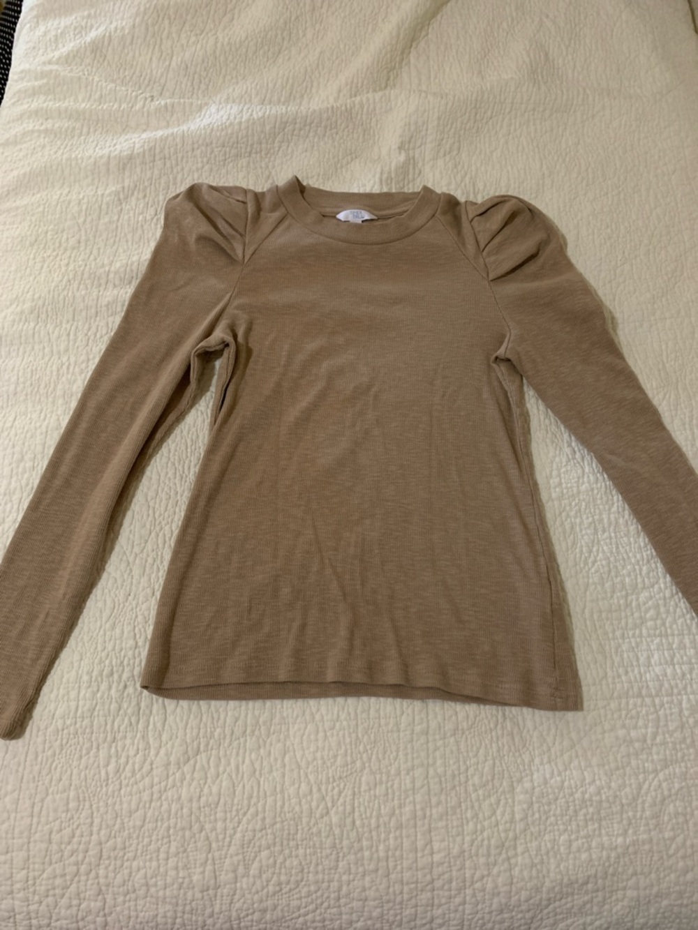 Time and Tru Women's Long Sleeve Puff Shoulder Top - Taupe